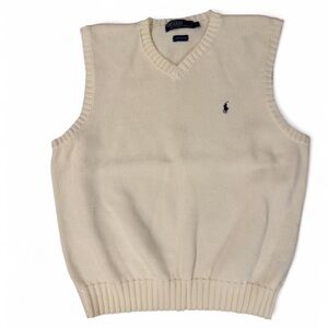 Vintage 80s Ralph Lauren Cream 100% Cotton Sleeveless Sweater for Men